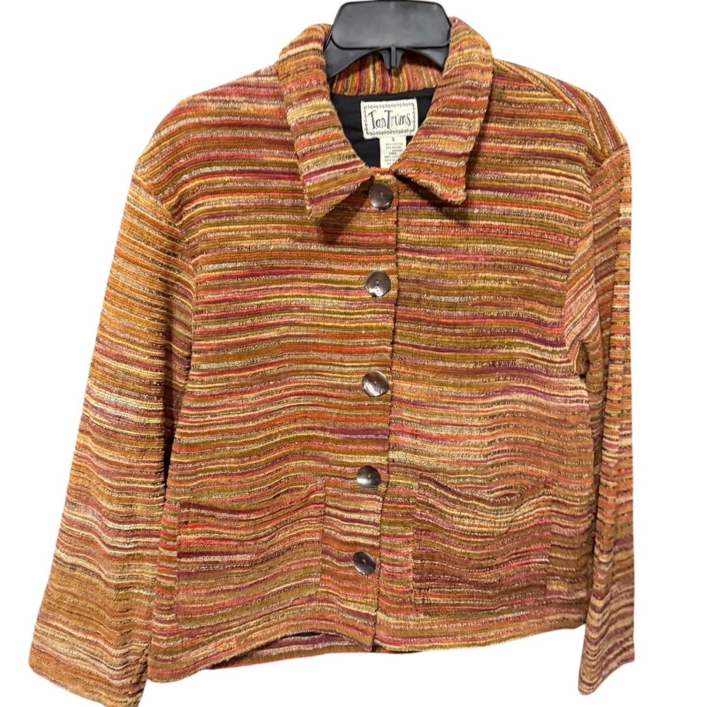 Vintage TanTrums Striped Chenille Jacket S Boho Art To Wear Textured Boxy 90s